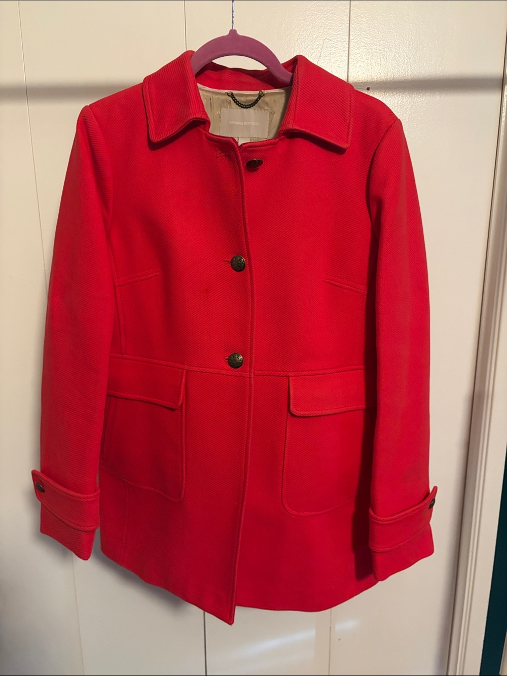 Banana Republic Red Long Peacoat Coat Jacket Size L